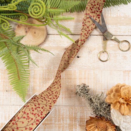 Ramas decorativas de cinta con bayas rojas brillantes, 40 mm x 15 m | Floristik24.es