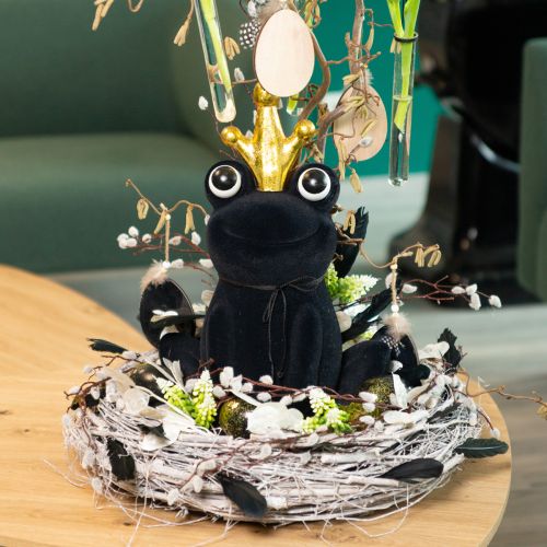 Artículo Rana decorativa, príncipe rana, decoración primaveral, rana con corona dorada negra 40,5cm