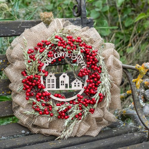 Colgante decorativo de madera con purpurina dorada Welcome Home Ø16,5cm 6 uds