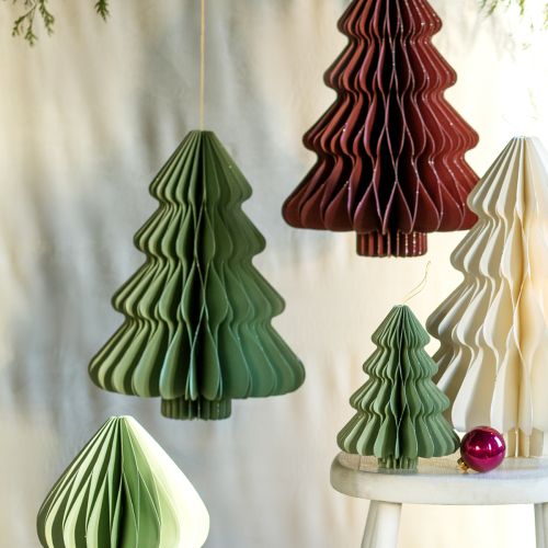 Artículo Árbol de papel colgante decorativo navideño menta plata H40cm 2 piezas