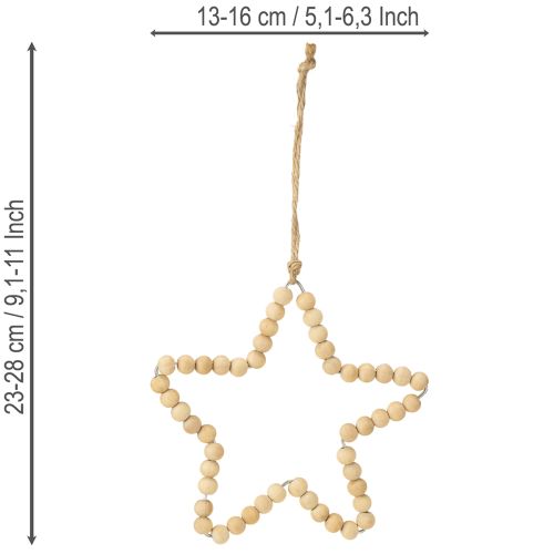 Artículo Adornos navideños: cuentas de madera, corazón, estrella, árbol, 13 cm de alto, 6 piezas
