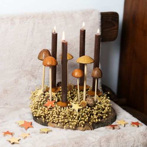 Floristik24 Setas decorativas en palo, marrón 5,5 cm - decoración otoñal de jardín y salón - 6 piezas