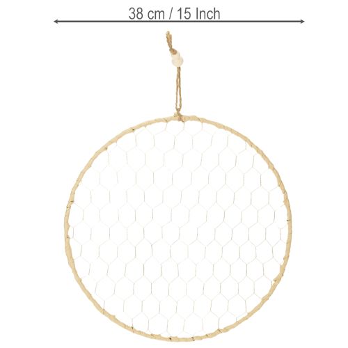 Artículo Anillo decorativo de metal Ø38cm, decoración colgante, rafia, plata, natural, decoración de pared estilo boho, decoración versátil, 4 piezas