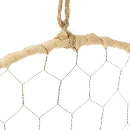 Artículo Anillo decorativo de metal Ø38cm, decoración colgante, rafia, plata, natural, decoración de pared estilo boho, decoración versátil, 4 piezas