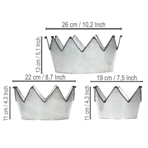 Cuenco decorativo de metal con forma de corona, Ø26,5/22,5/19 cm, juego de 3 | Floristik24.es