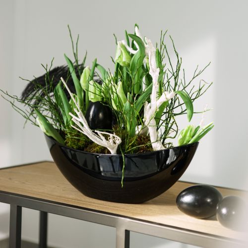 Artículo Cuenco decorativo mesa negra decoración planta barco 38,5x12,5x13cm