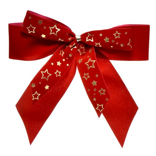 Artículo Lazo decorativo 4cm ancho Lazo navideño rojo con estrellas doradas Lazo hecho a mano 16×15cm 2uds