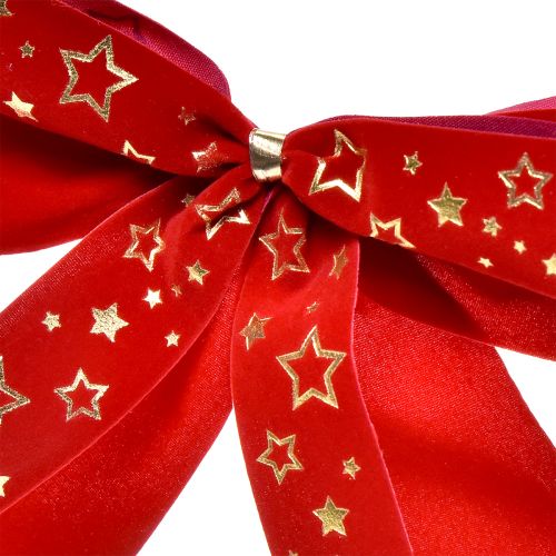 Artículo Lazo decorativo 4cm ancho Lazo navideño rojo con estrellas doradas Lazo hecho a mano 16×15cm 2uds