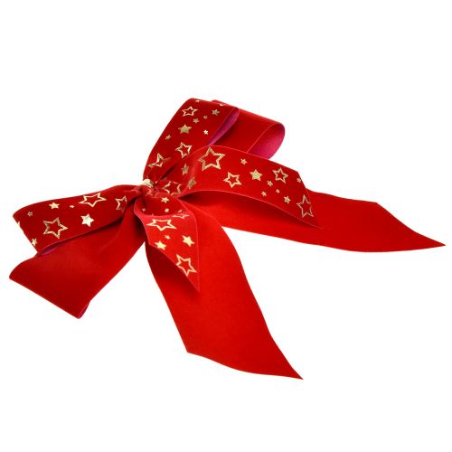 Artículo Lazo decorativo 4cm ancho Lazo navideño rojo con estrellas doradas Lazo hecho a mano 16×15cm 2uds