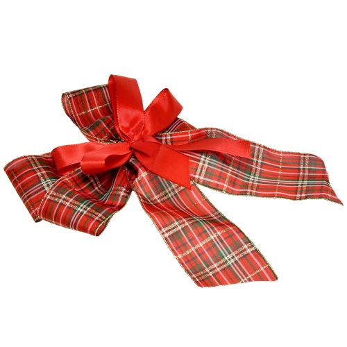 Floristik24 Lazo decorativo de regalo de Navidad exterior a cuadros rojos 6cm de ancho 20×29cm 5ud