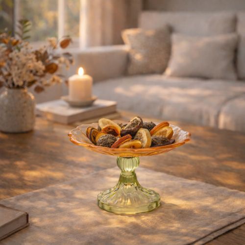 Artículo Plato decorativo de cristal con pie, diseño floral para decoración de mesa con estilo y decoración de verano, 15 cm