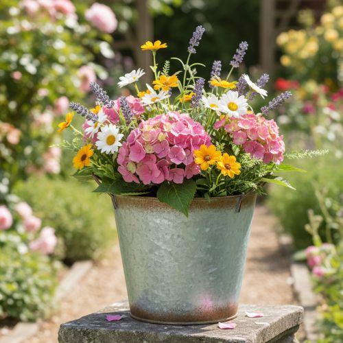 Artículo Maceta decorativa con asas, cubo para plantar, recipiente de metal, plata, acero envejecido, Ø17cm H16.5cm