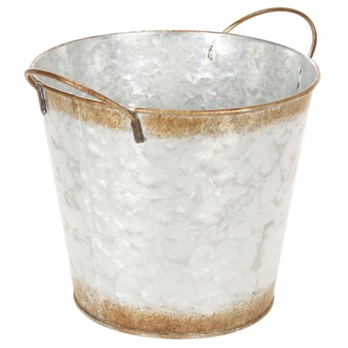 Floristik24 Maceta decorativa con asas, cubo para plantar, recipiente de metal, plata, acero envejecido, Ø17cm H16.5cm