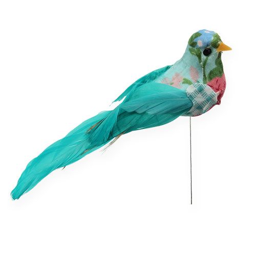 Floristik24 Pájaro decorativo en alambre Turkis 13cm 2pcs