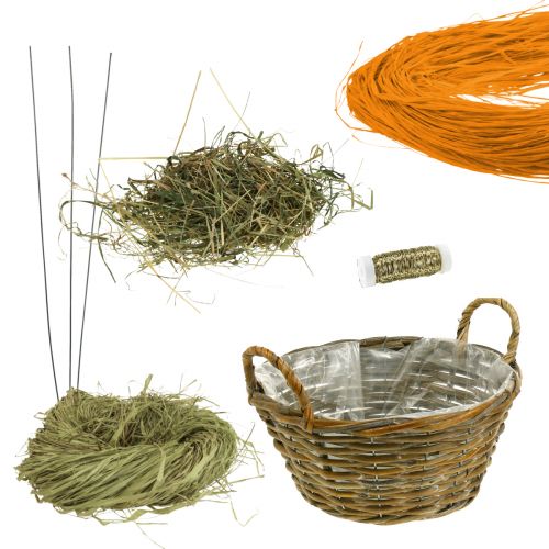 Floristik24 Caja DIY decoración de Pascua zanahorias en una cesta decoración de mesa de rafia Pascua