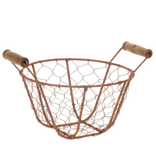 Cesta de alambre, cesta metálica con asa, madera, óxido, decorativa, Ø18cm comprar | Floristik24.es