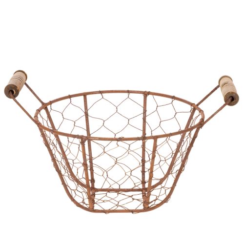 Cesta de alambre, cesta metálica con asa, madera, óxido, decorativa, Ø18cm | Floristik24.es