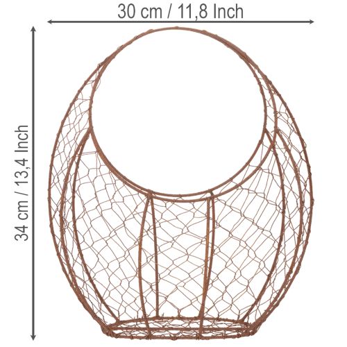 Cesta de alambre, maceta de metal, decoración de primavera, cesta de Pascua, marrón, acabado óxido, 34 cm de alto x 30 cm de largo. | Floristik24.es