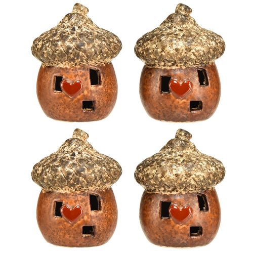 Artículo Bellota con decoración de ventana y corazón 9,8 cm - decoración atmosférica de otoño e invierno - 4 piezas