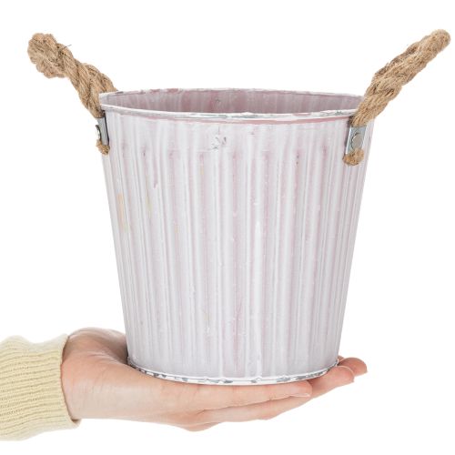 Artículo Cubo para plantar, maceta con asas, decoración metálica rosa/verde/amarillo estilo shabby chic Ø16,5cm H15cm Juego de 3 piezas