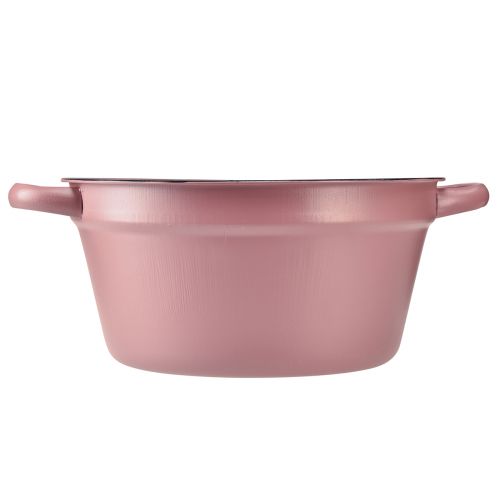 Artículo Cubo con asas bandeja para plantas de metal rosa Ø22,5cm H10,5cm