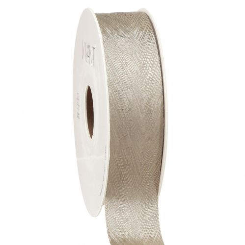 Artículo Elegante cinta de seda con estampado de plumas en plata - perfecta para decoraciones festivas ancho 25 mm largo 15 m