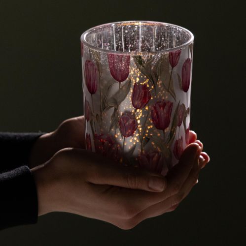 Artículo Elegante farolero con motivo de tulipán para una decoración primaveral atmosférica, 12,5 cm, 2 piezas.