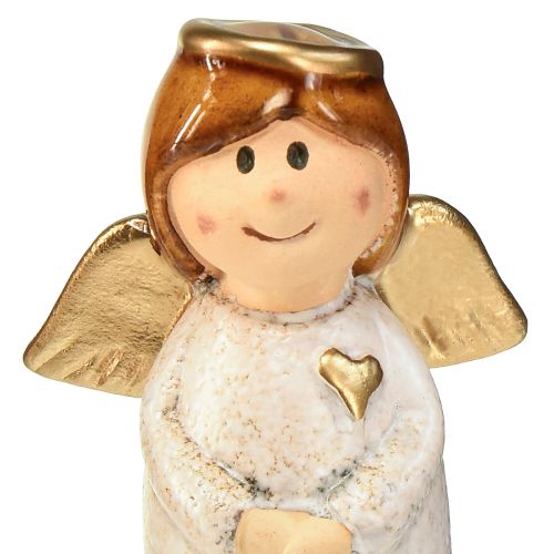 Artículo Encantador dúo de ángeles de cerámica en color blanco crema con detalles dorados - 8,6 cm - Figuras decorativas celestiales - 2 piezas