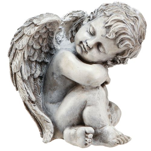 Floristik24 Ángel sentado figura decorativa decoración de tumba gris poliresina Al. 18 cm