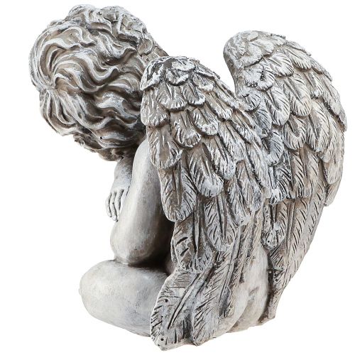 Artículo Ángel sentado figura decorativa decoración de tumba gris poliresina Al. 18 cm