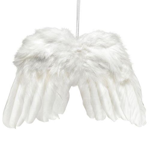 Artículo Alas de ángel hechas de plumas blancas – romántica decoración navideña para colgar 25×18cm 3ud
