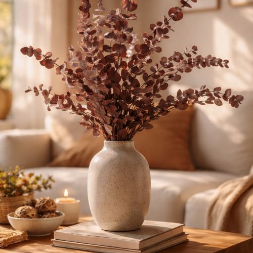 Artículo Ramas de eucalipto, eucalipto preservado, flores secas, rojo, 75 cm, 150 g