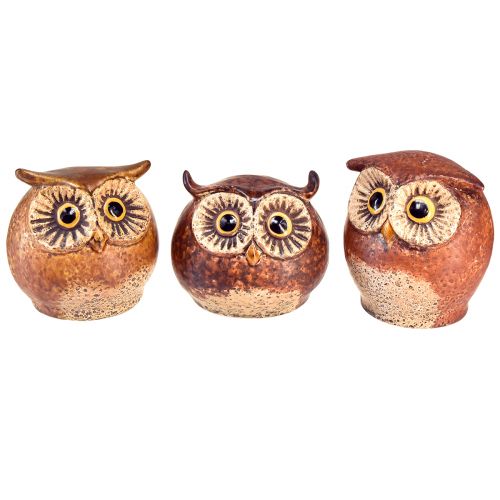 Artículo Encantadoras figuras de búhos de cerámica - Diseño detallado en marrón y crema, 10,5 cm - Decoración perfecta para espacios de vida y de trabajo - 3 piezas