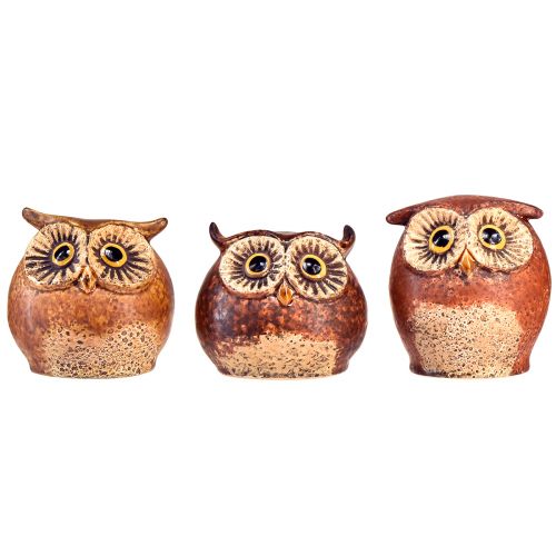 Artículo Encantadoras figuras de búhos de cerámica - Diseño detallado en marrón y crema, 10,5 cm - Decoración perfecta para espacios de vida y de trabajo - 3 piezas