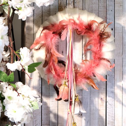 Artículo Corona de plumas de faisán decoración en rosa Ø20cm 3 piezas