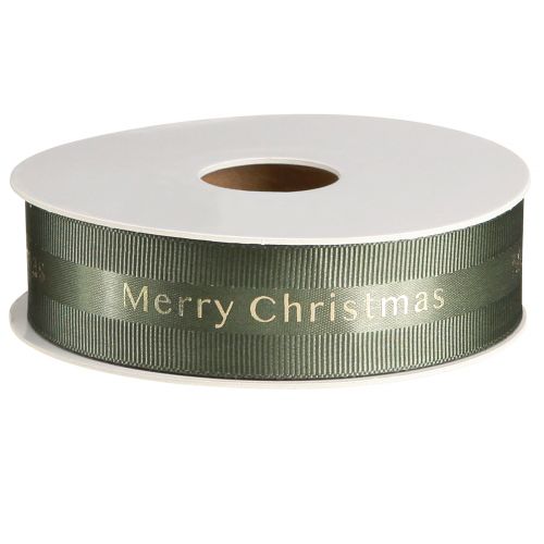 Artículo Cinta festiva navideña en verde oscuro con texto dorado &quot;Merry Christmas&quot;, ancho 25 mm, largo 20 m