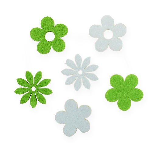 Floristik24 Flor de fieltro para esparcir verde, blanco 3,5cm 96pcs