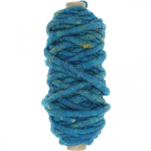 Floristik24 Cordón de fieltro con cordón de lana de alambre polar azul 20m
