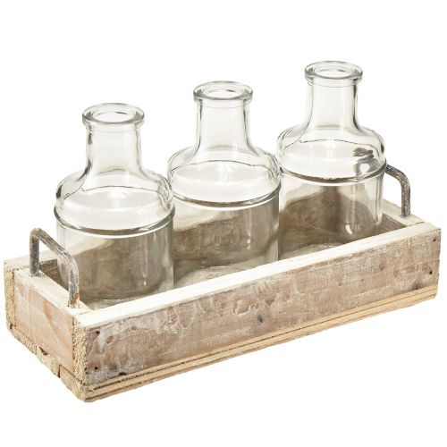 Floristik24 Botella decorativa de cristal con bandeja de madera vintage 24x9,5x14cm