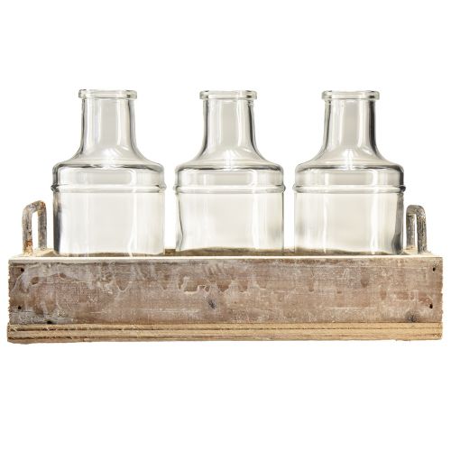 Artículo Botella decorativa de cristal con bandeja de madera vintage 24x9,5x14cm