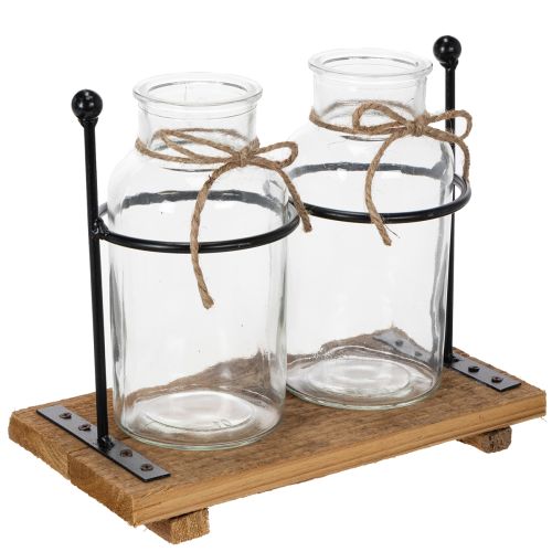 Jarrón decorativo de botella, vidrio y madera, 23x12x19,5 cm, 2 piezas comprar | Floristik24.es