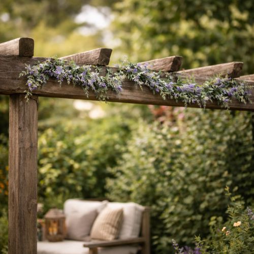 Artículo Guirnalda de lilas artificial, decoración primaveral para ocasiones especiales y diseño de temporada, 145 cm, 2 unidades