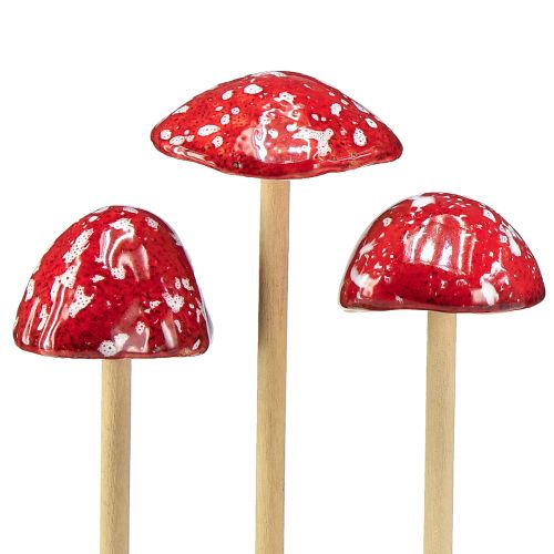 Artículo Setas venenosas en palo, rojas, 5,5 cm - setas otoñales decorativas para el jardín y el hogar, 6 piezas