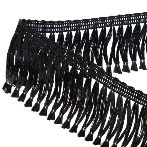 Artículo Cinta negra con flecos de 4 cm, ribete de cordón, lúrex decorativo con flecos de 25 m