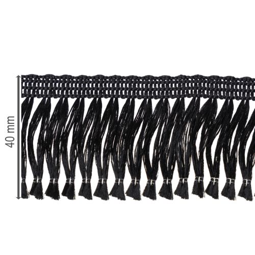 Artículo Cinta negra con flecos de 4 cm, ribete de cordón, lúrex decorativo con flecos de 25 m