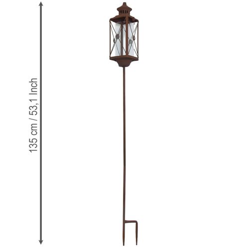 Artículo Farol de jardín, decoración de metal, aspecto oxidado, 12 cm x 12 cm x 135 cm