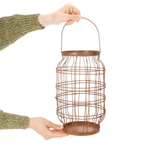 Farol de jardín, metal, acabado oxidado, asa, estilo vintage, Ø19,5 cm | Floristik24.es