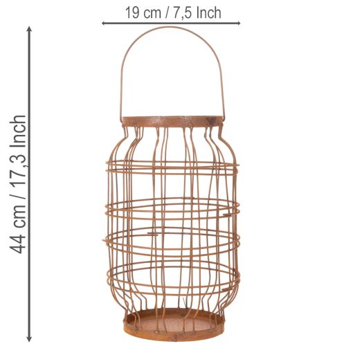 Farol de jardín, metal, acabado oxidado, asa, estilo vintage, Ø19,5 cm | Floristik24.es