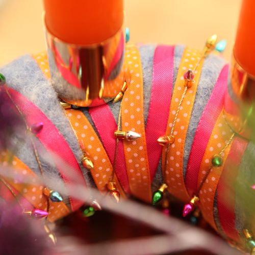 Artículo Cinta de regalo decorativa de puntos naranja 10 mm 25 m