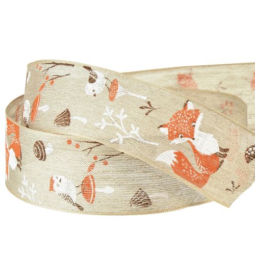 Artículo Cinta de regalo otoño con zorro y setas lino gris 40mm 15m